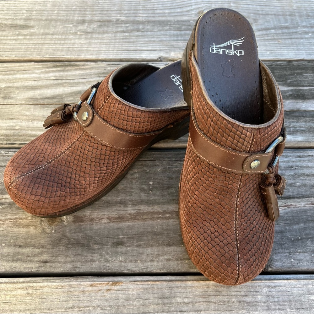 Dansko Brown Alligator Leather Mules Size 38